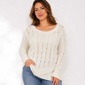 mark. Large Ivory Open Knit Cotton Sweater Asymmetrical Hem Boho Lightweight